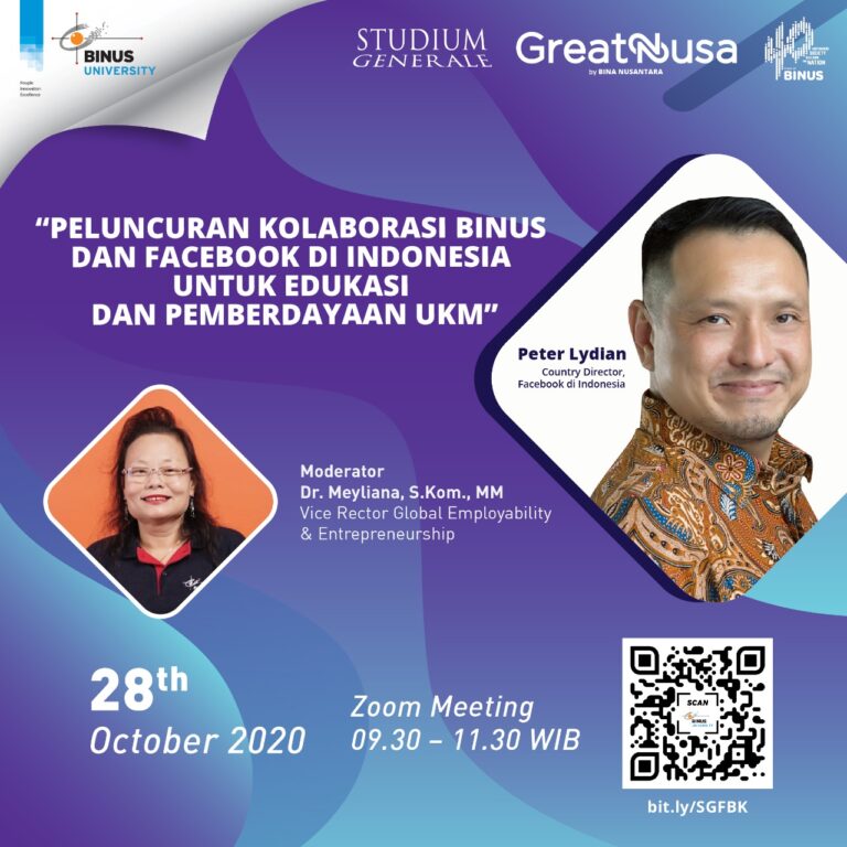 Kolaborasi BINUS dan Facebook hadir untuk edukasi dan pemberdayaan UKM, membantu bisnis kecil beradaptasi di era digital melalui GreatNusa.