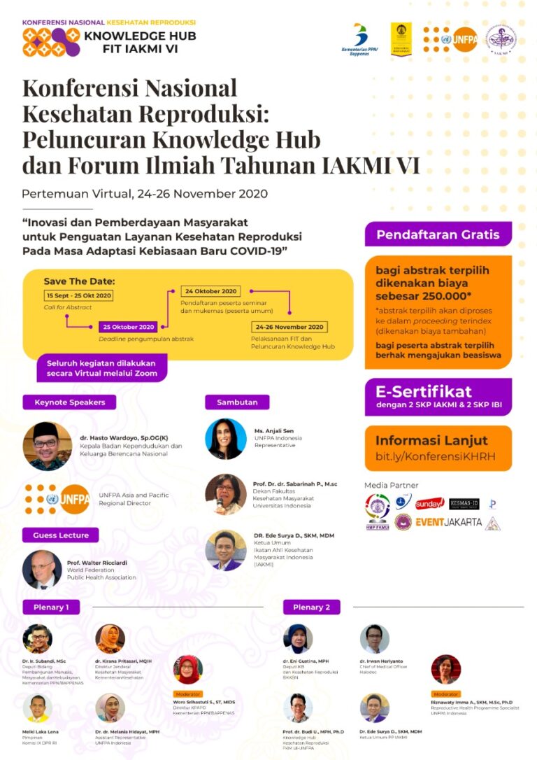 Konferensi Kesehatan Reproduksi Nasional menggelar peluncuran Knowledge Hub dan Forum Ilmiah IAKMI VI secara virtual. Daftar gratis!
