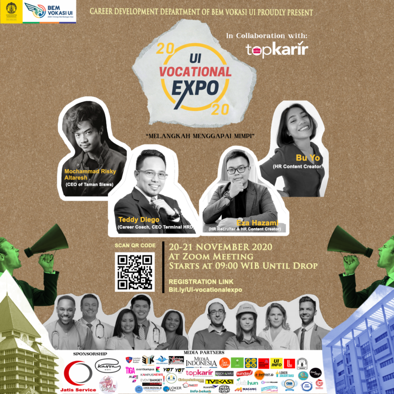 UI VOCATIONAL EXPO 2020 hadir secara virtual dengan job fair, webinar karir, dan peluang kerja dari berbagai perusahaan. Daftar sekarang!