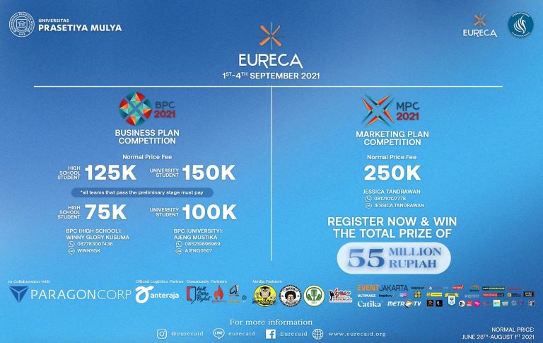 Ikuti Lomba Bisnis Prasetiya Mulya 2021 di EURECA! Kompetisi Business & Marketing Plan dengan total hadiah 55 juta.