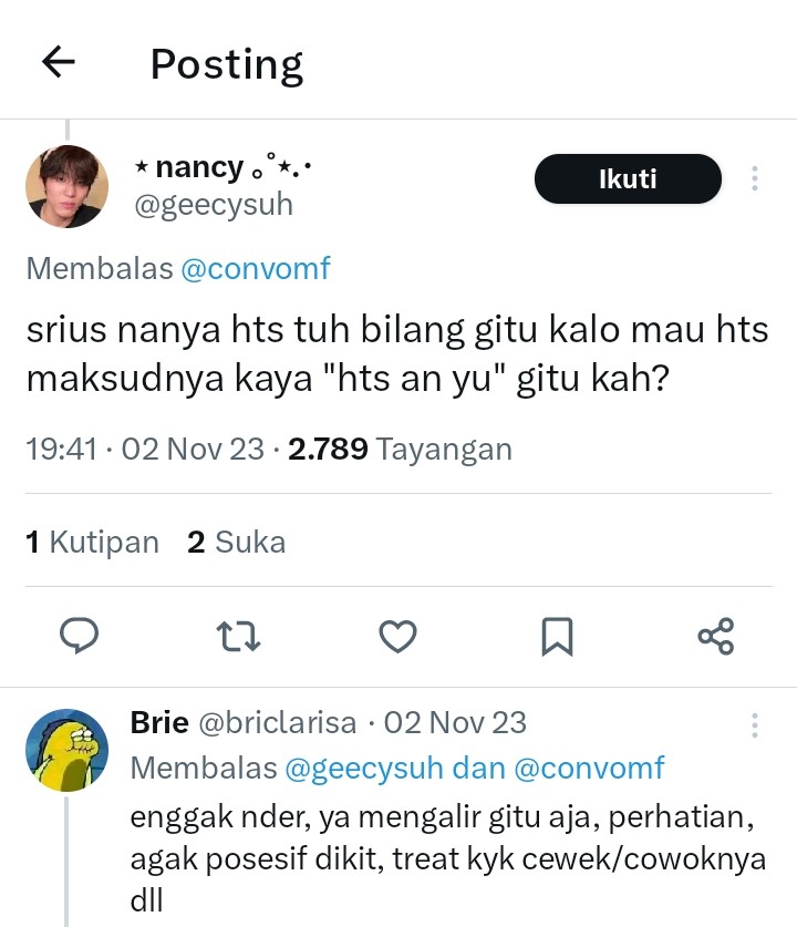 Tangkapan layar komentar warganet X (Twitter) tentang HTS