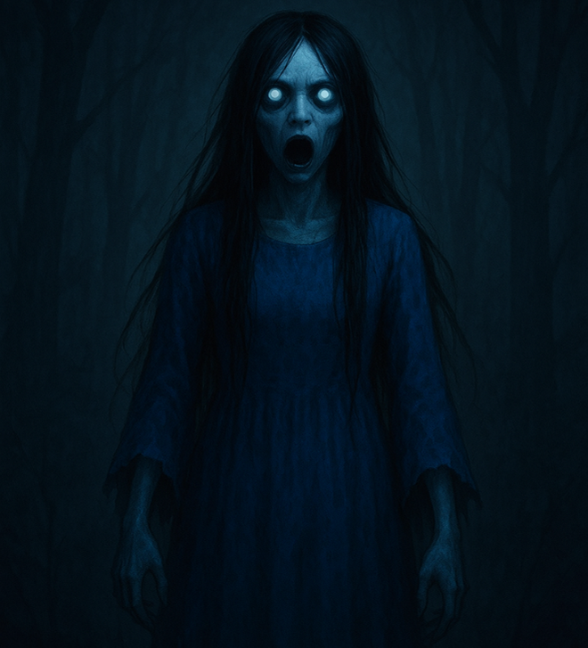 Ilustrasi kuntilanak biru. Pict by AI