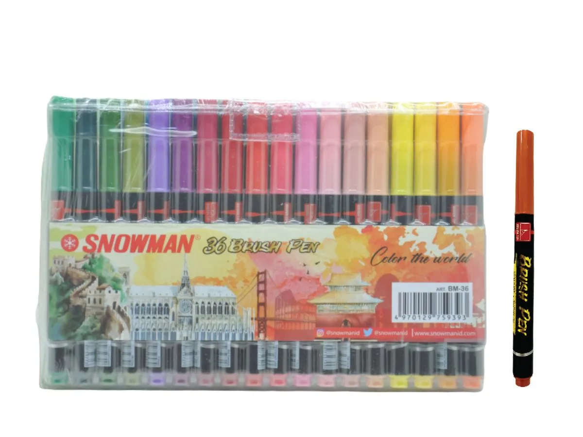 kemasan brush pen snowman 36 set warna