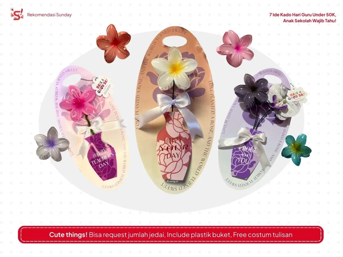 Tiga varian buket jedai bunga kamboja sebagai ide kado Hari Guru.