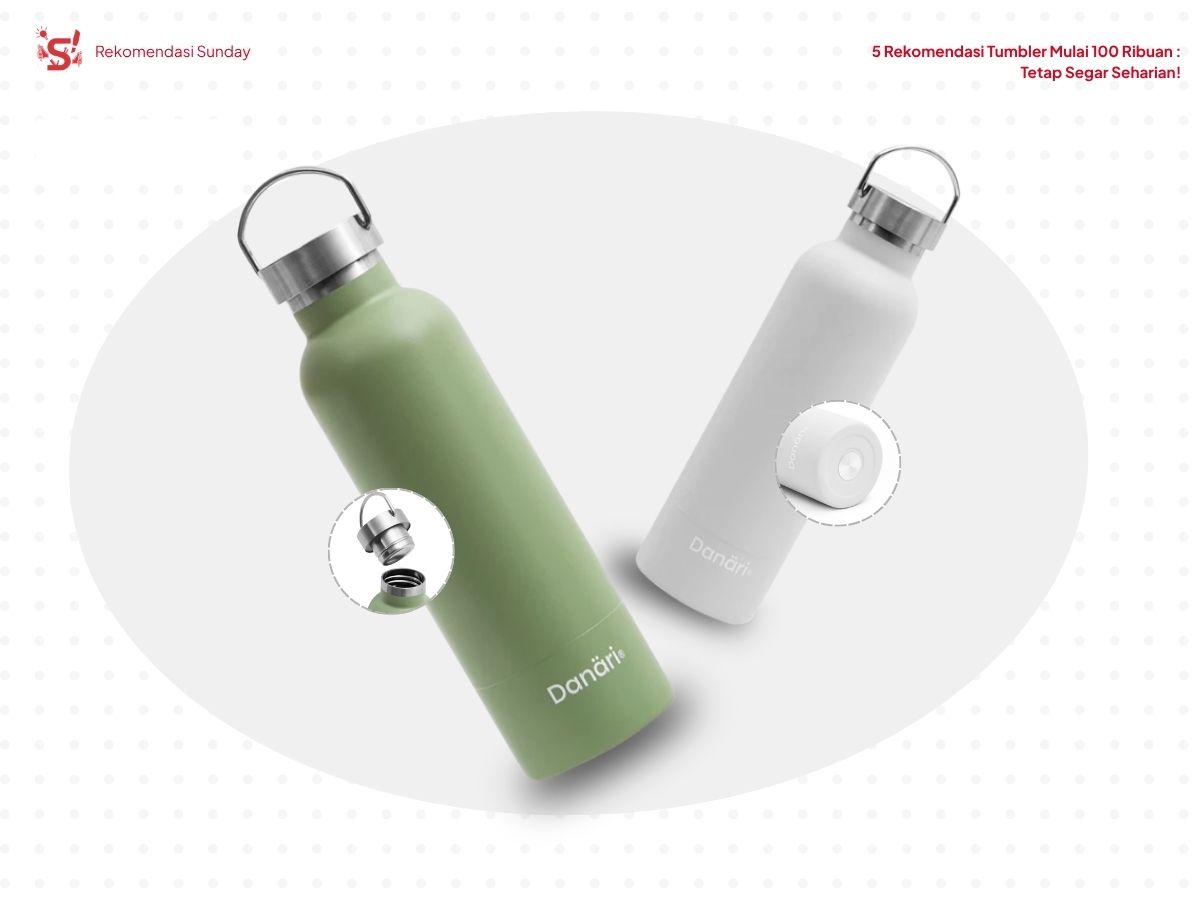 Dua varian warna tumbler dekoruma chubu (green, beige) sebagai rekomendasi tumbler