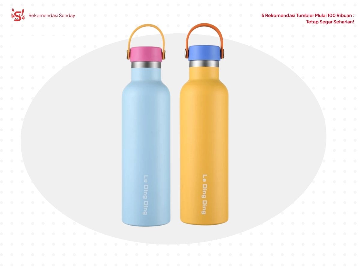 Dua varian LeDingDing tumbler (biru, kuning) sebagai rekomendasi tumbler