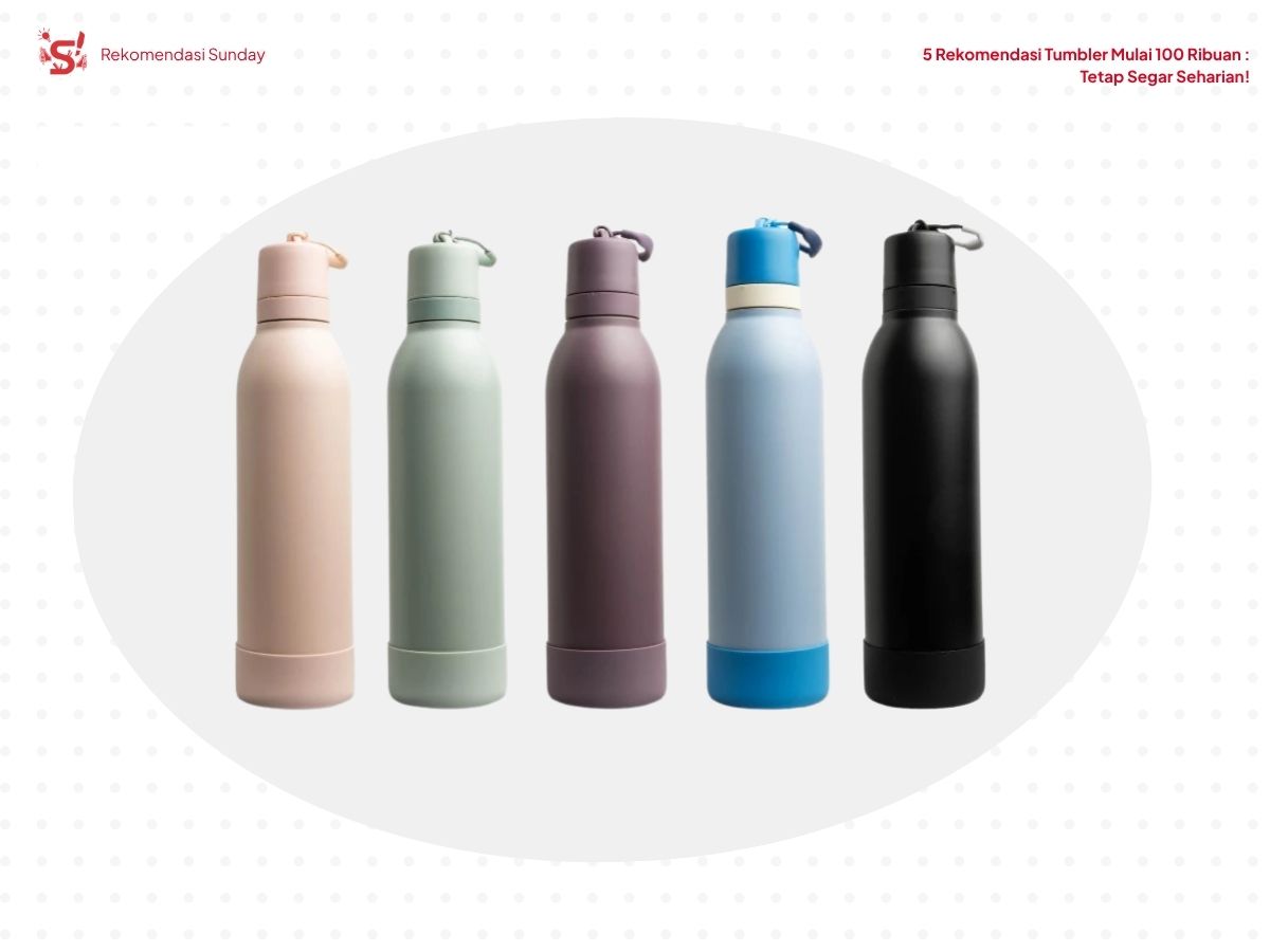 Lima varian warna tumbler Snapy Twister (nude, hijau, cokelat, biru, hitam) sebagai rekomendasi tumbler