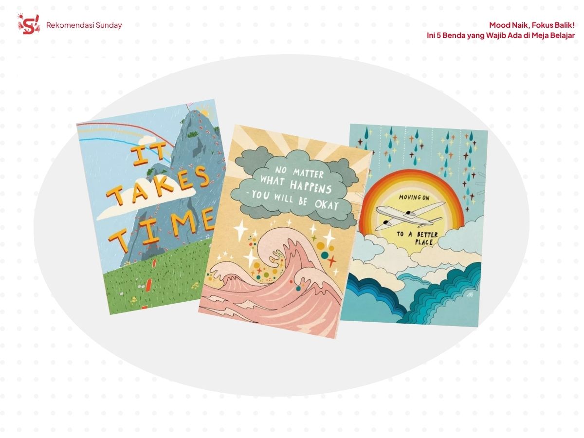 Tiga poster motivasi dengan design berbeda sebagai perlengkapan wajib di meja belajar