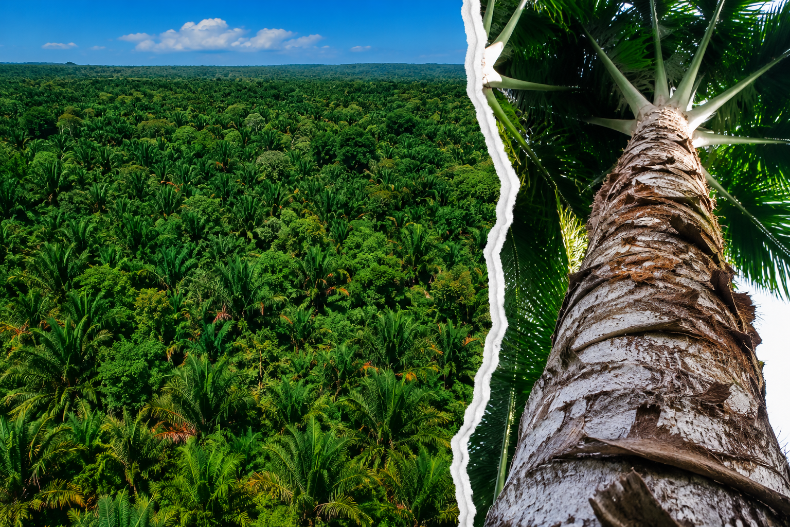 Hamparan hutan sagu alami di Papua atau Maluku dengan masyarakat sedang memanen sagu.