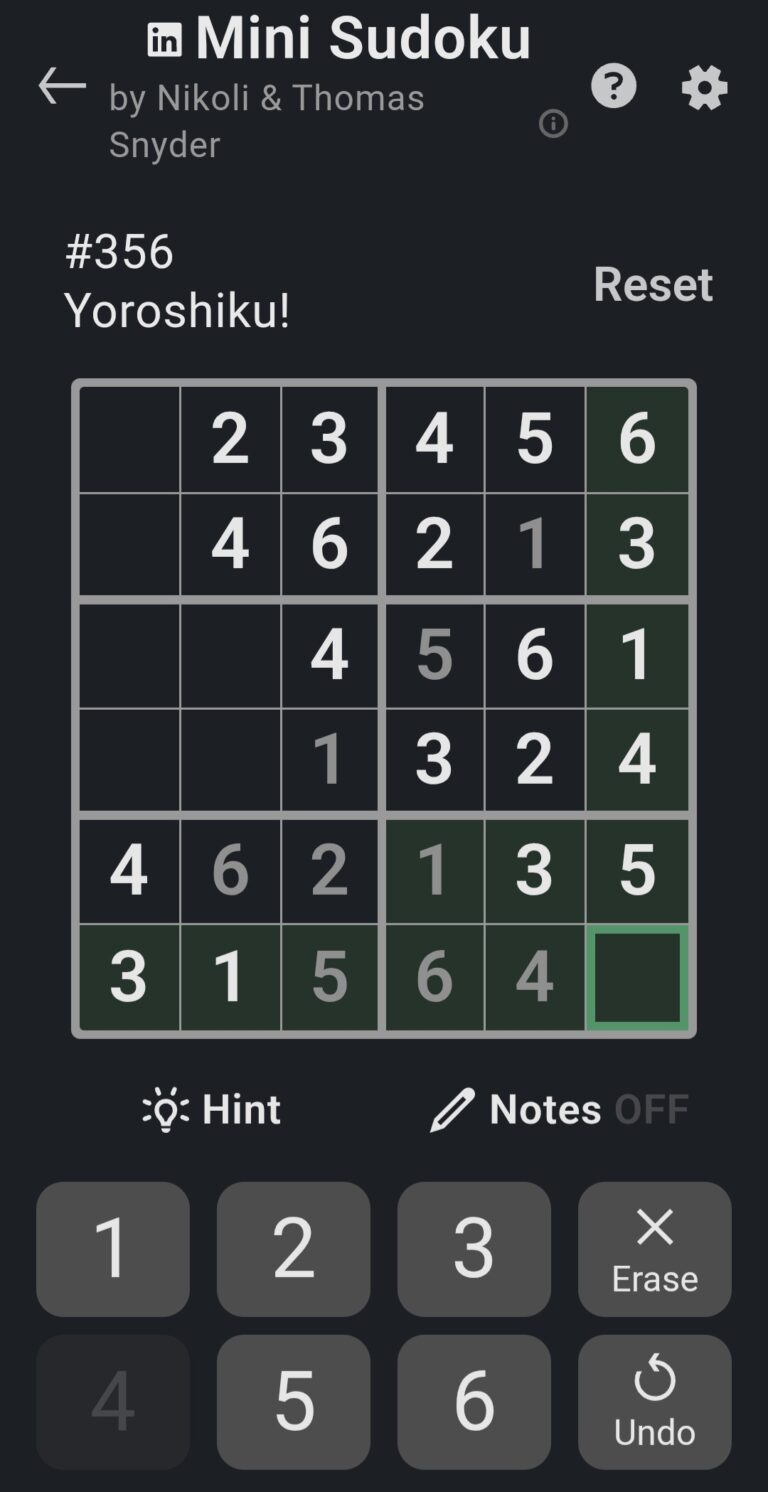 tampilan game LinkedIn saat masuk, Mini Sudoku